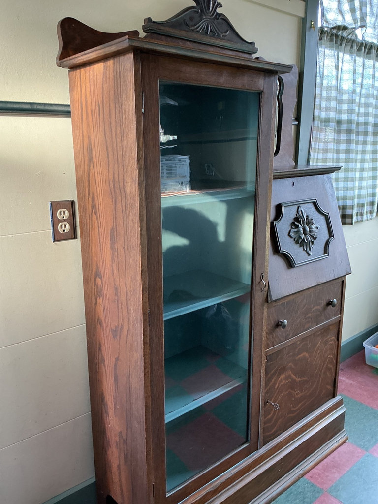 Antique Oak Display Cabinet with Glass Door and Side Panel - image 6 of 8