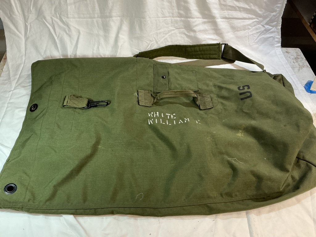 Vintage brown travel trunk and military duffle.  - image 7 of 7
