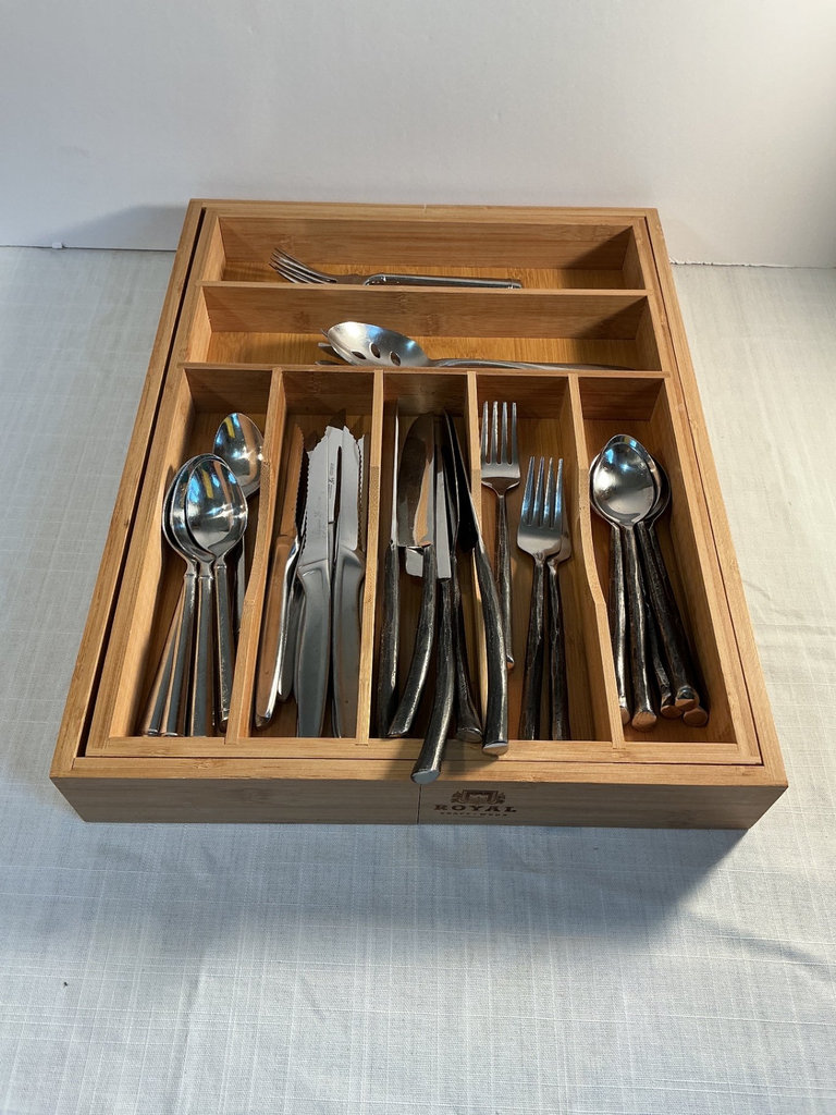 Royal Craft-Wood wooden cutlery tray with stainless steel flatware - image 3 of 9