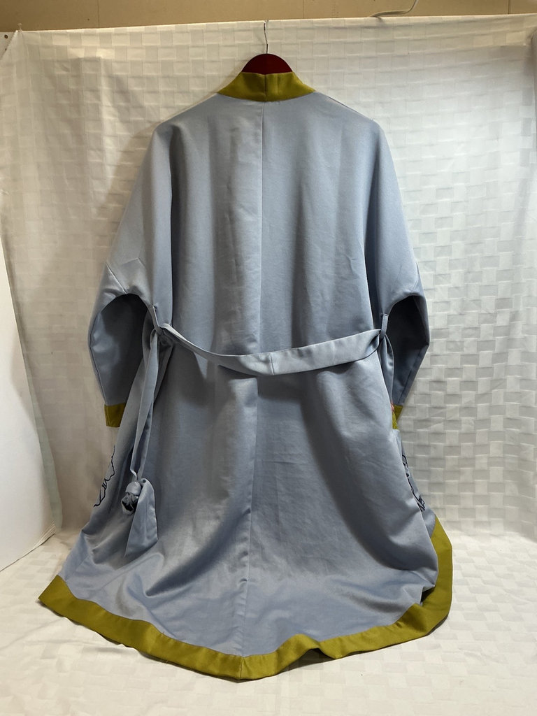 Embroidered kimono-style robe, silk bomber jacket, and pink satin shirt. - image 3 of 9