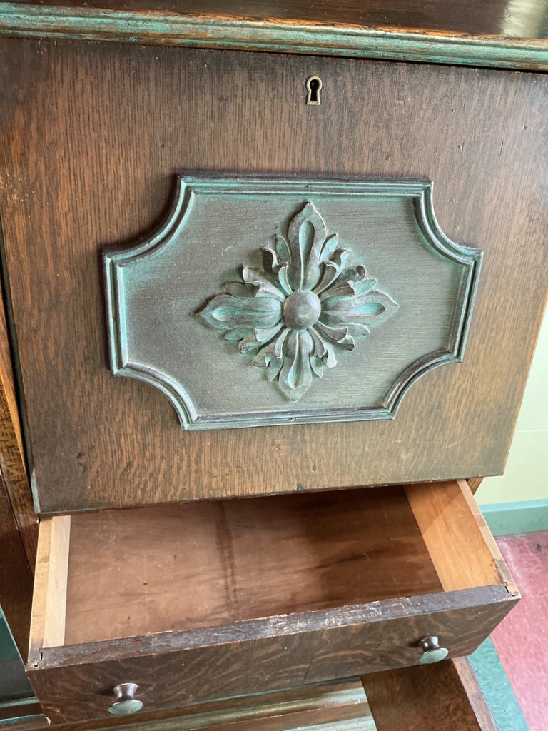 Antique Oak Display Cabinet with Glass Door and Side Panel - image 1 of 8