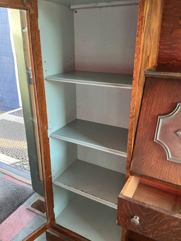 Antique Oak Display Cabinet with Glass Door and Side Panel - image 7 of 8