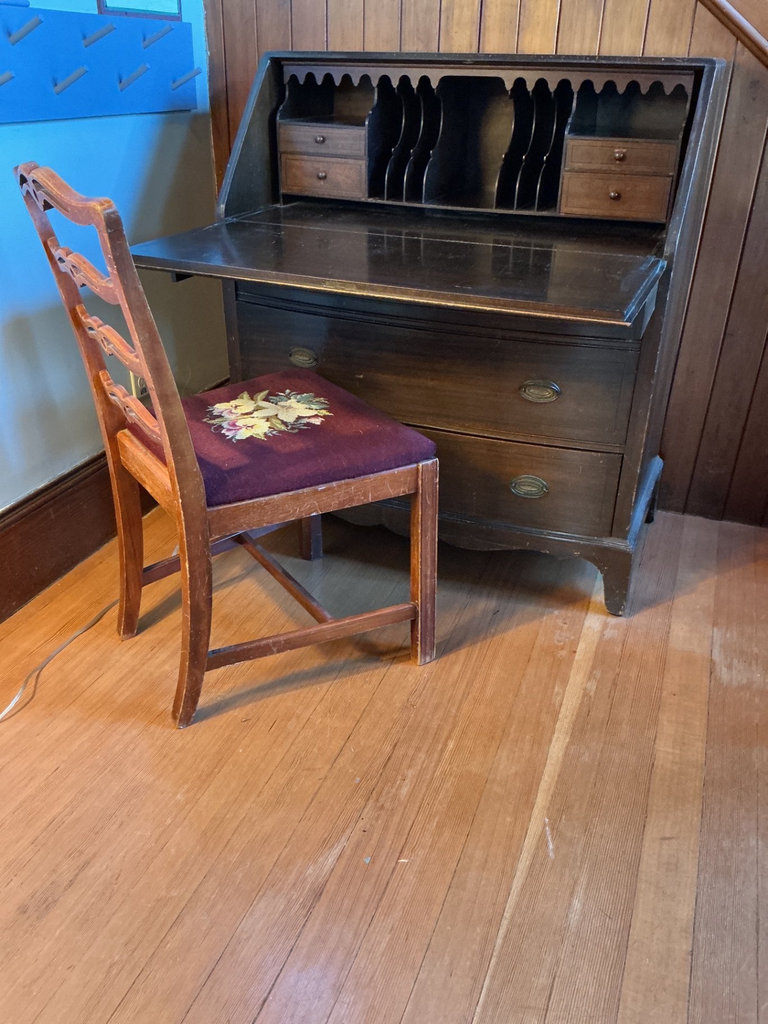 Dark wood secretary desk with matching chair - image 2 of 7