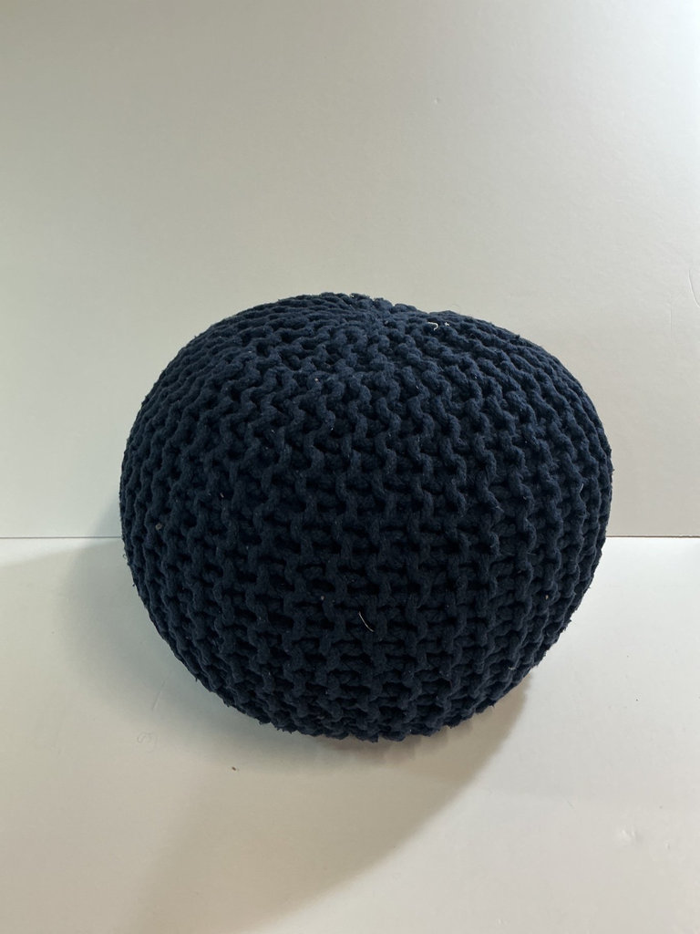 Knitted navy pouf with striped throw and lime cushions - image 3 of 4
