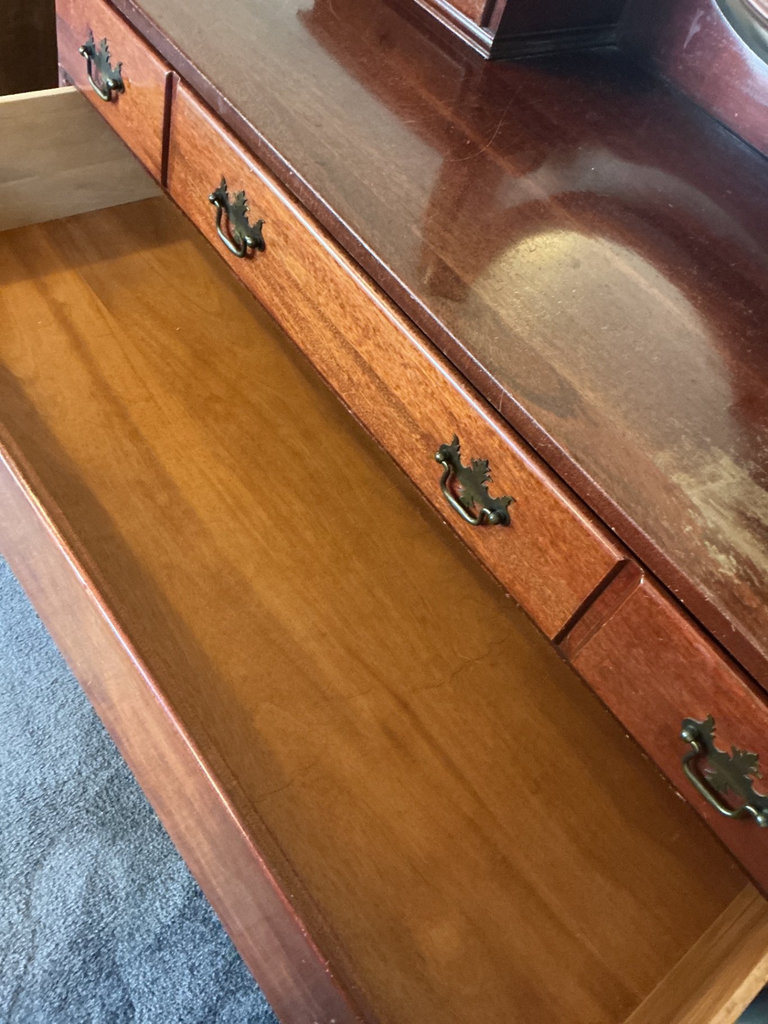 Antique wooden dresser with oval mirror - image 7 of 7