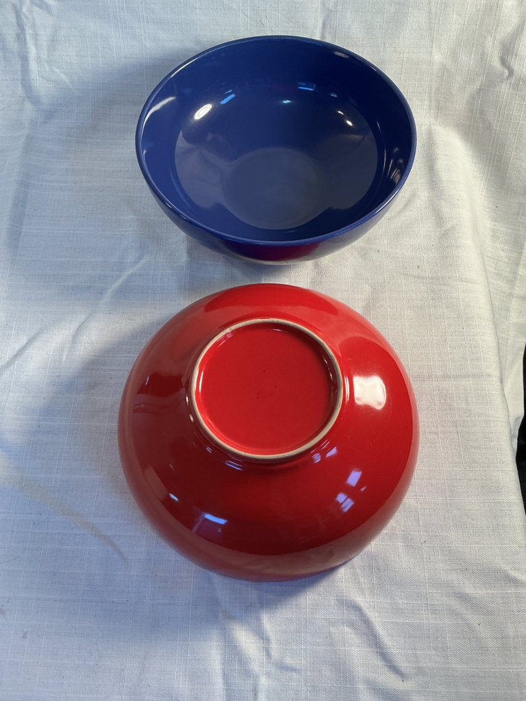 Assorted bowls set: white ceramic bowls, blue and red bowls, and clear glass bowls - image 3 of 4