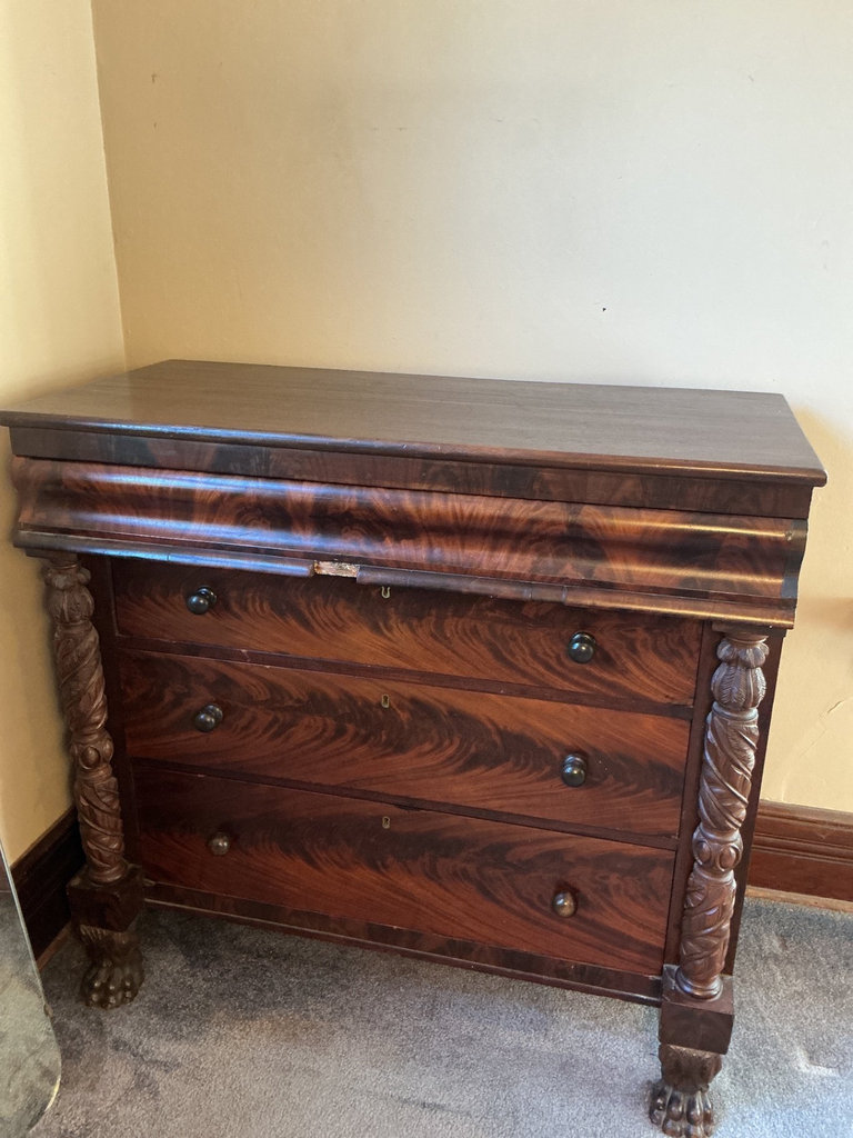 Antique wooden dresser with ornate carved columns  - image 1 of 5
