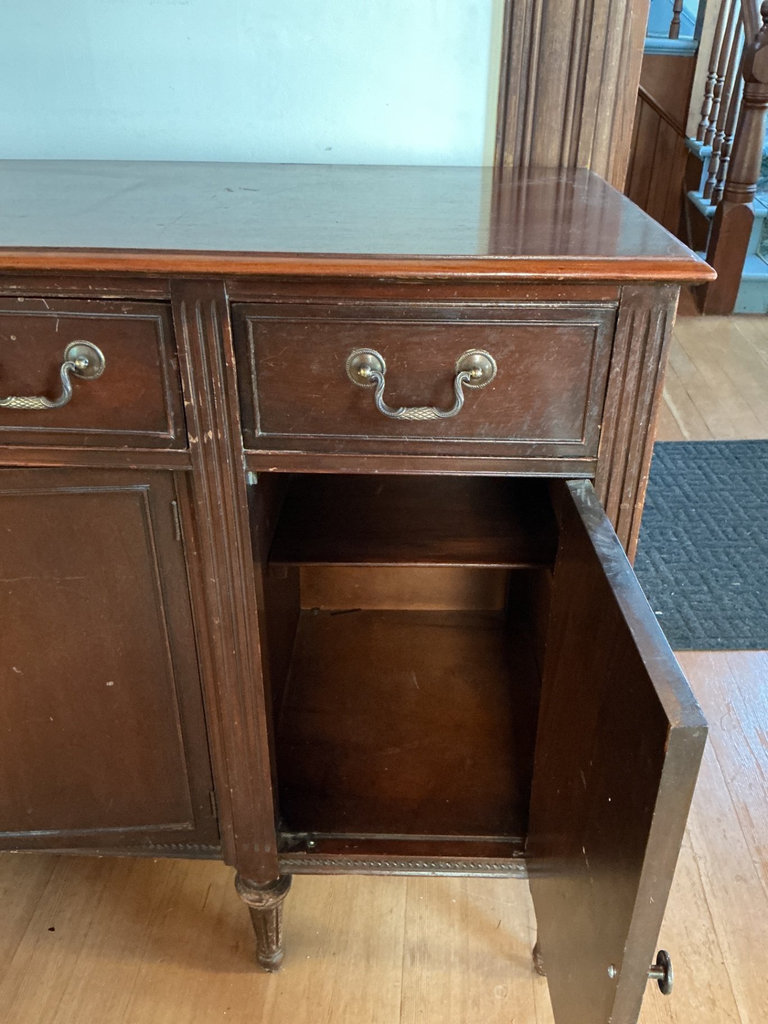 Vintage dark wood sideboard with drawers and cabinets - image 6 of 6