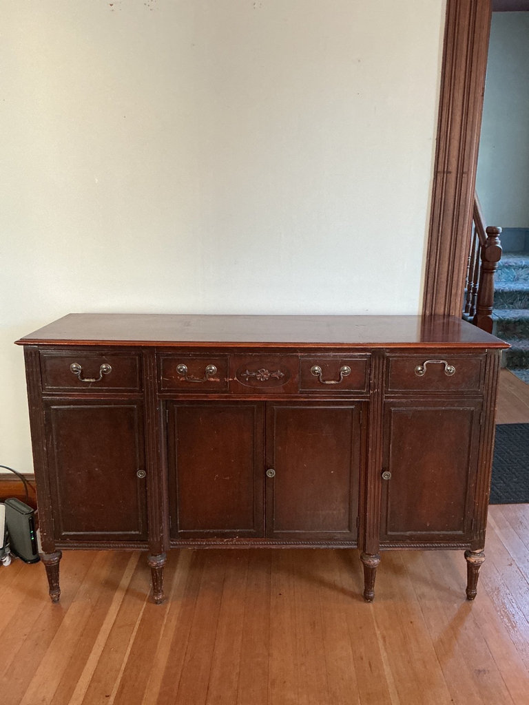 Vintage dark wood sideboard with drawers and cabinets - image 1 of 6