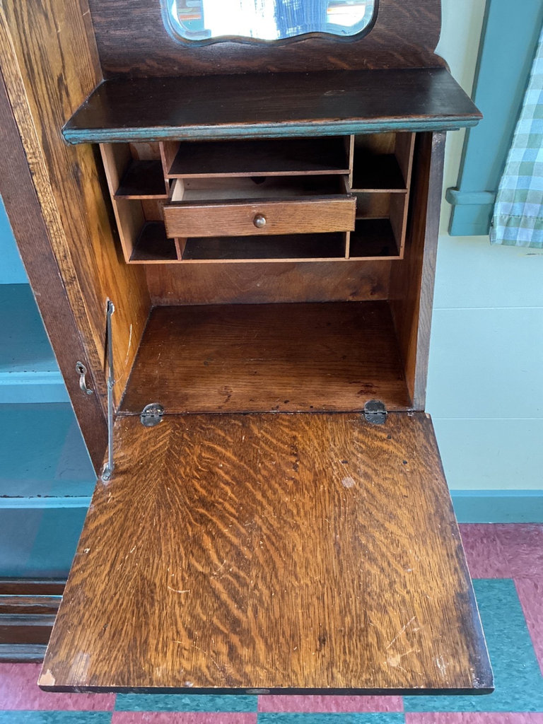 Antique Oak Display Cabinet with Glass Door and Side Panel - image 3 of 8