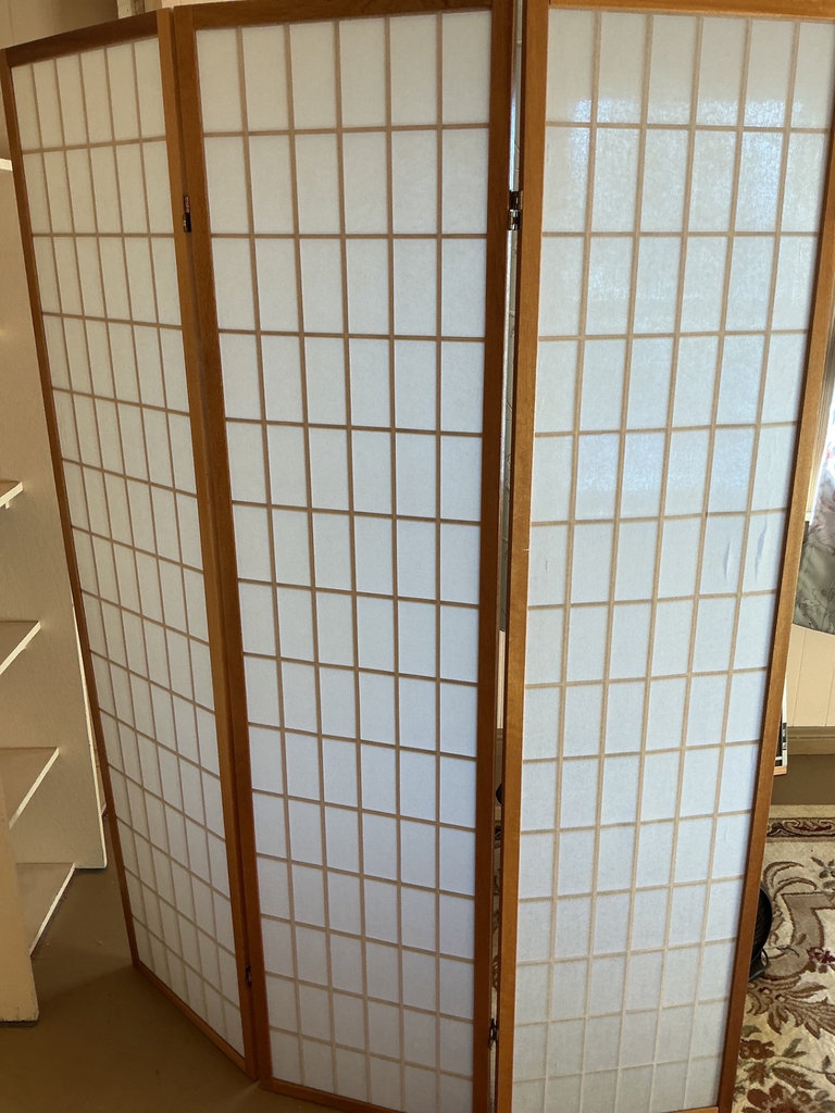 Three-Panel Wooden Shoji Folding Screen - image 3 of 4