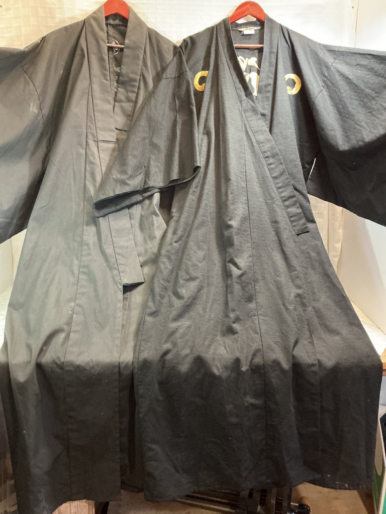 2 Black Men's kimono, one with gold Zen kanji embroidery. - image 2 of 5