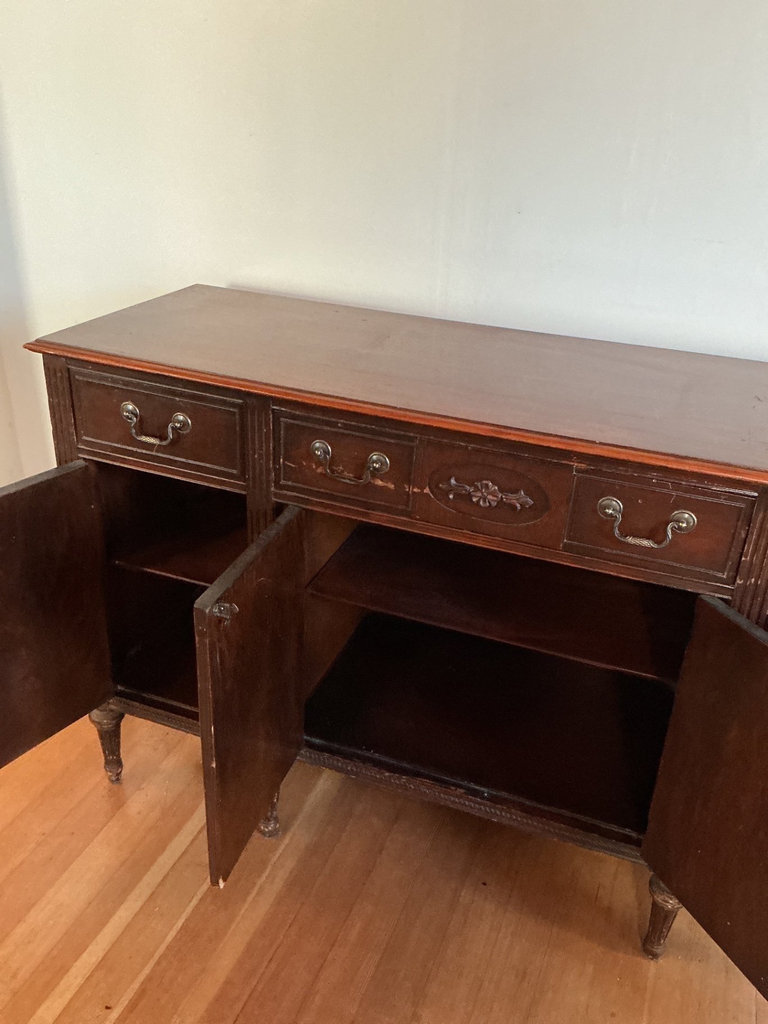 Vintage dark wood sideboard with drawers and cabinets - image 5 of 6