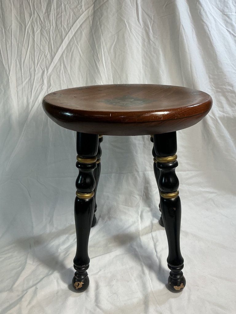 Vintage wooden nightstand, wooden stool, and decorative lamp. - image 5 of 7