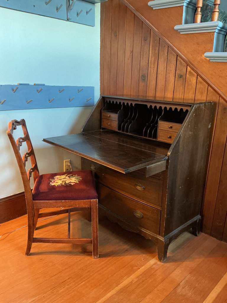 Dark wood secretary desk with matching chair - image 1 of 7