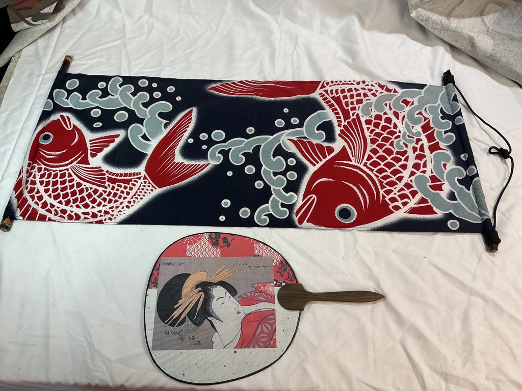 Japanese-style decorative parasol, textiles, and ceramic dinnerware - image 6 of 6