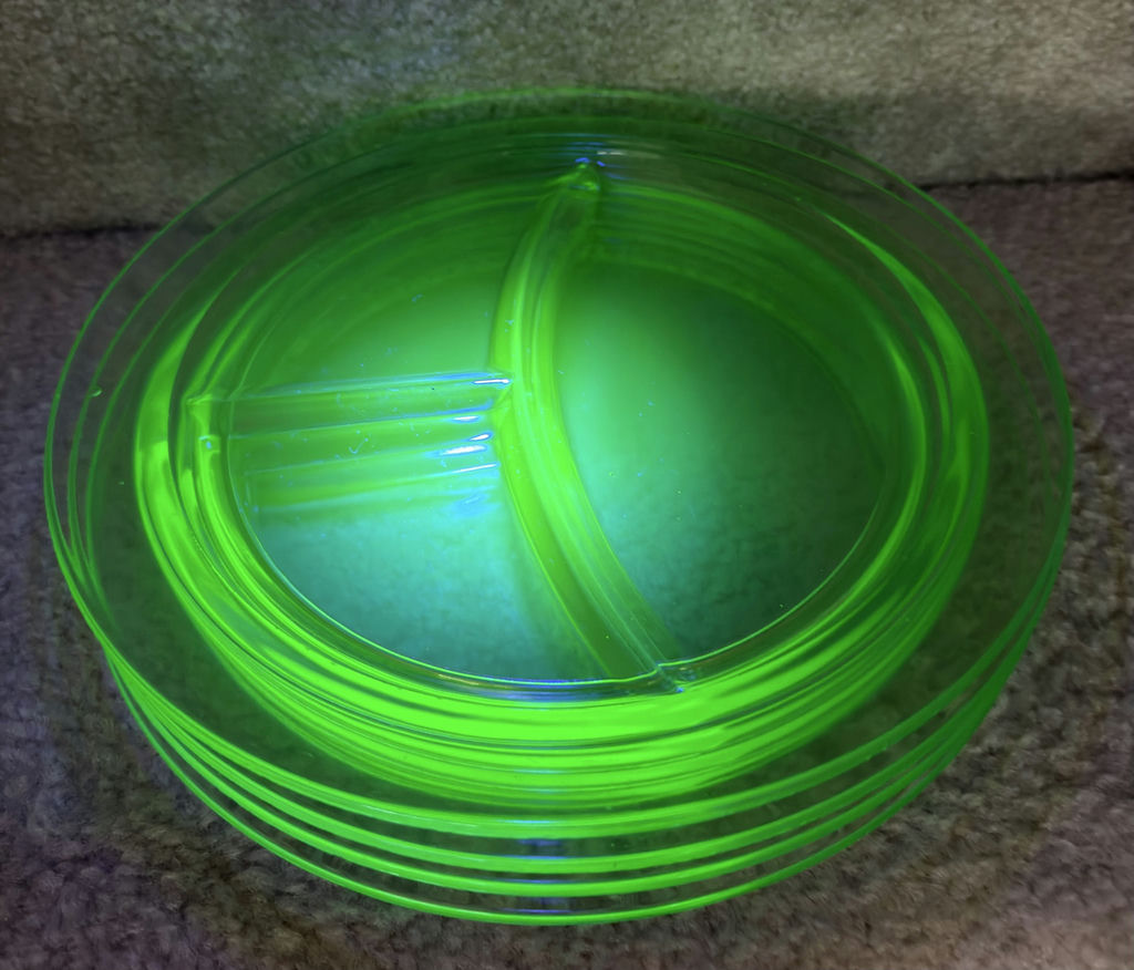 Uranium Glass Chop Plates & Handled Dish - image 2 of 5