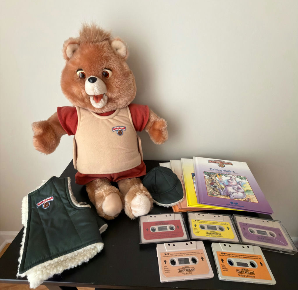 Vintage Teddy Ruxpin, with Books, Tapes, Outfit - image 1 of 9
