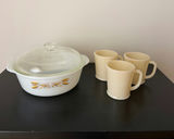 Vintage Mugs and Fire King Wheat Casserole Dish - thumbnail 1 of 9