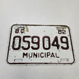 1982 Municipal License Plate - thumbnail 1 of 2
