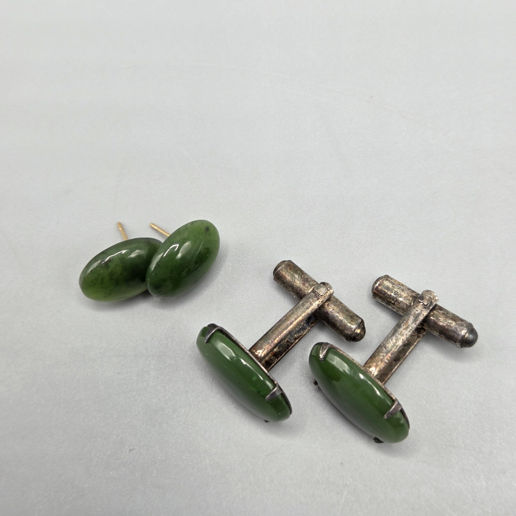 Jade Stud Earrings and Cufflinks - image 2 of 3