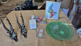 Decorative Antler Hooks, Candles, Glassware, and Framed Art Print - thumbnail 1 of 5