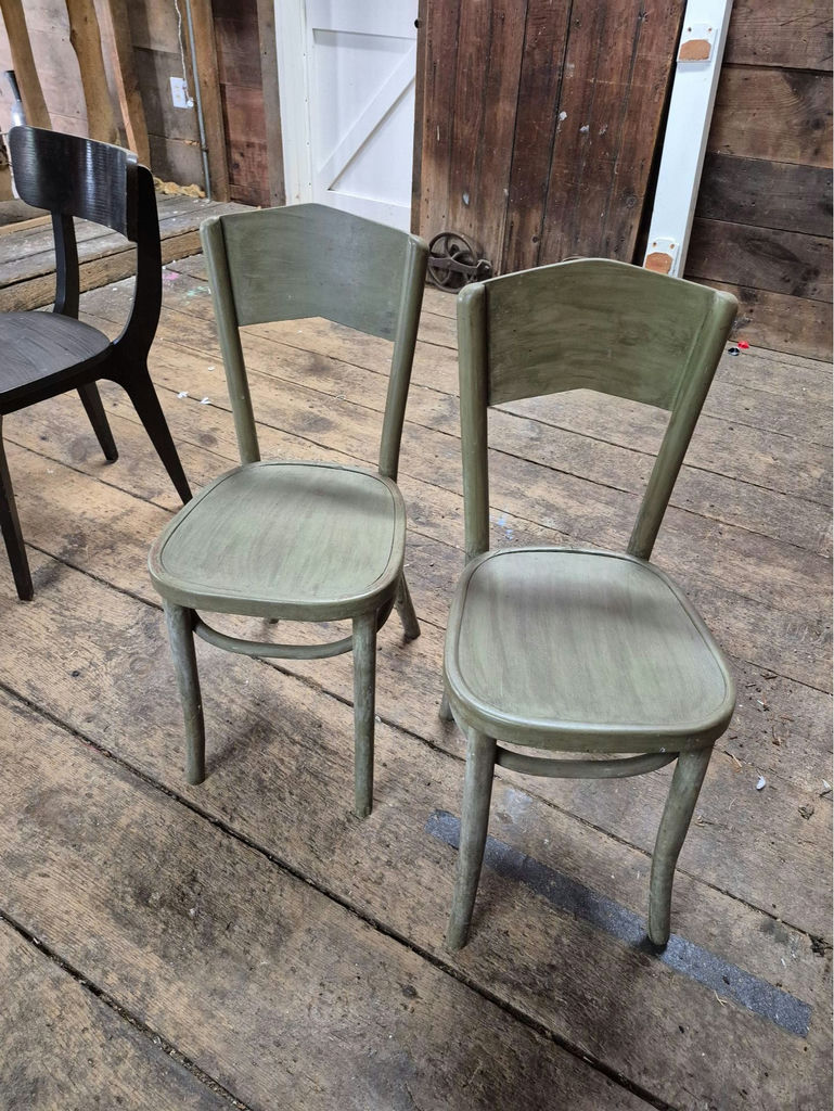 Two Green Wooden Chairs - image 1 of 2