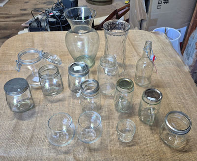 Assorted Clear Glass Jars, Bottles, Vases, and Drinking Glasses - Image 1 of 4