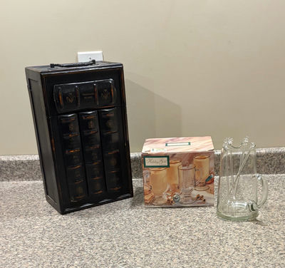 Wooden Wine Caddy, Glasses, Pitcher - Image 1 of 2
