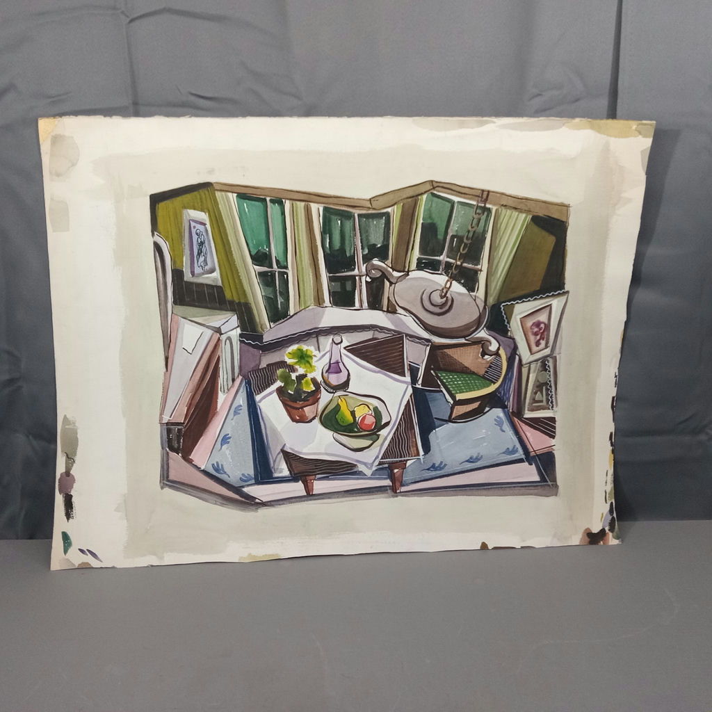 Cubist Still Life Watercolor on Paper - image 2 of 4