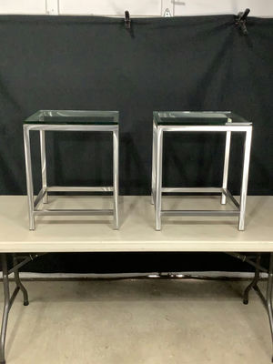 Brushed Nickel & Glass Side Tables - Image 1 of 5