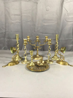 Vintage Brass Candle Holders & Trivet - Image 1 of 10