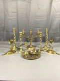 Vintage Brass Candle Holders & Trivet - thumbnail 1 of 10