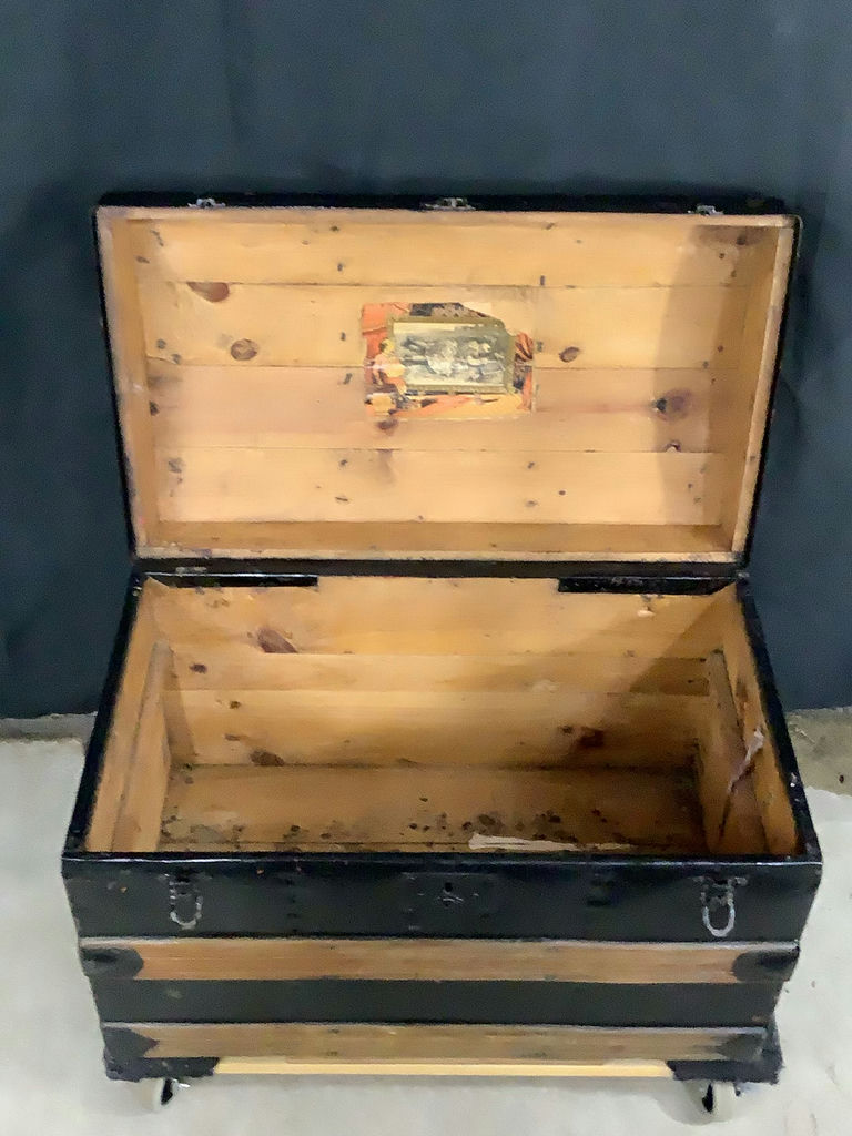 Antique Black Steamer Trunk - image 3 of 8