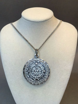 Sterling Aztec Calendar Pendant & Chain (21+dwt) - Image 1 of 5