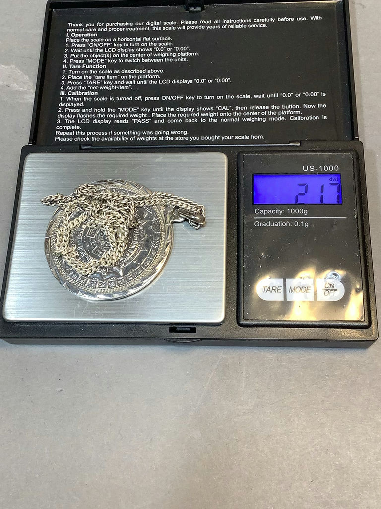 Sterling Aztec Calendar Pendant & Chain (21+dwt) - image 5 of 5