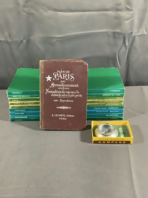 Vintage Travel Books + Compass - Image 1 of 6