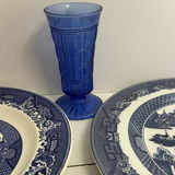 Blue and White Willow Pattern Dish Lot w/ Blue Glass - thumbnail 4 of 7
