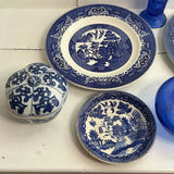 Blue and White Willow Pattern Dish Lot w/ Blue Glass - thumbnail 2 of 7