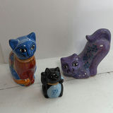 Colorful Ceramic Cat Figurines Mexican Folk Art Style - thumbnail 1 of 4