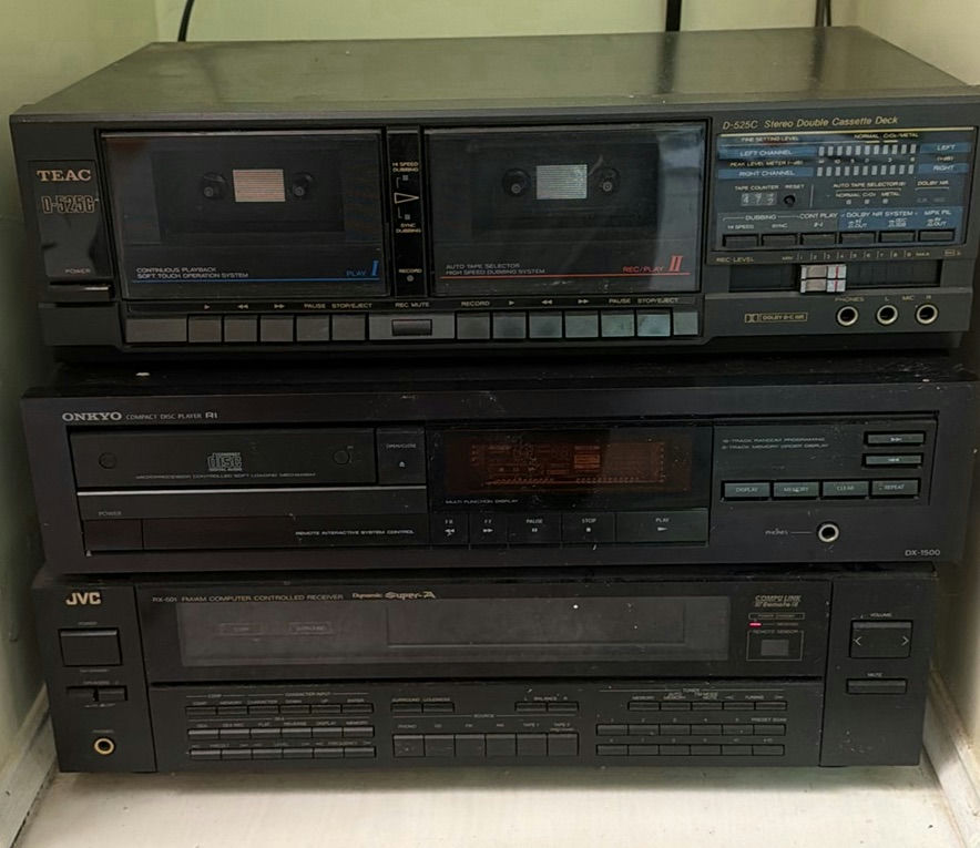 Stack of Vintage Audio Electronics inlcuding TEAC, Onkyo and JVC NOT TESTED - image 1 of 2