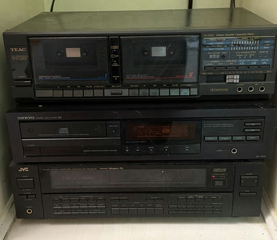 Stack of Vintage Audio Electronics inlcuding TEAC, Onkyo and JVC NOT TESTED - Image 1 of 2