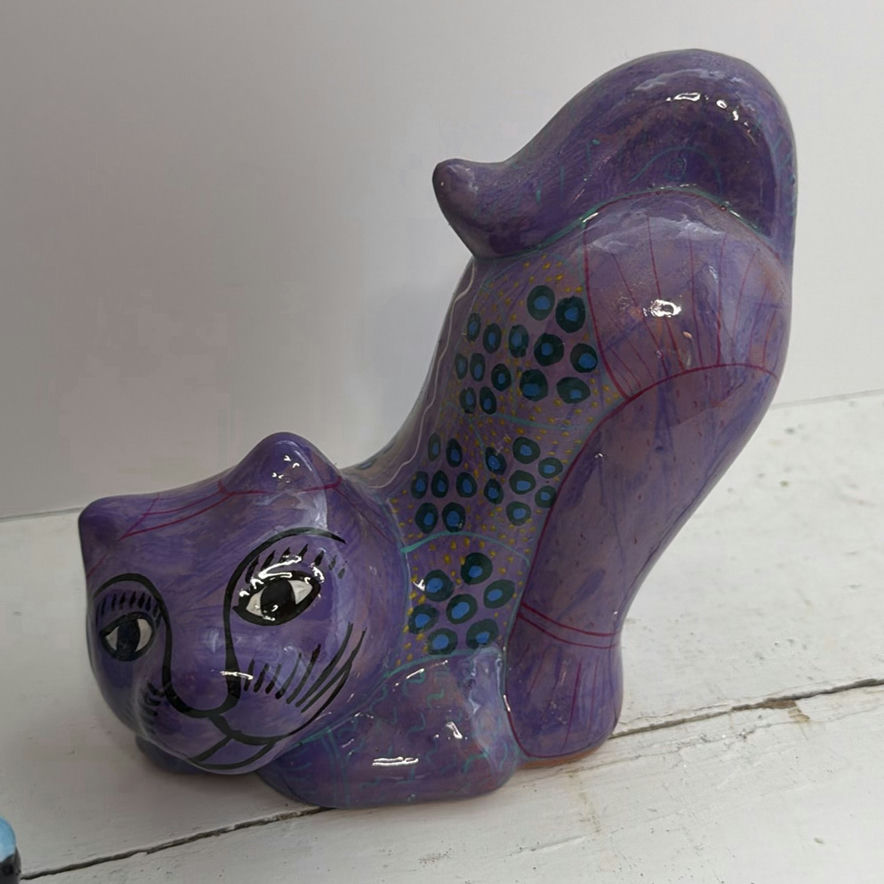 Colorful Ceramic Cat Figurines Mexican Folk Art Style - image 3 of 4