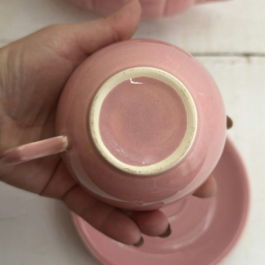 Pink Pastel Ceramics pitcher, gravy boat, teacups and saucers - Including Shenandoah - image 8 of 9