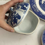 Blue and White Willow Pattern Dish Lot w/ Blue Glass - thumbnail 5 of 7
