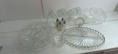 Clear Glass Tableware Lot - Serving Trays, Candlestick Holder etc - Image 1 of 5