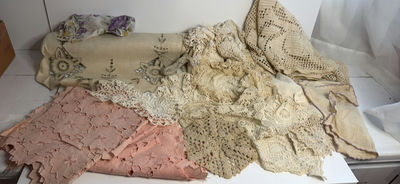 Assorted Fabrics and Textiles some Crotcheted - Image 1 of 5