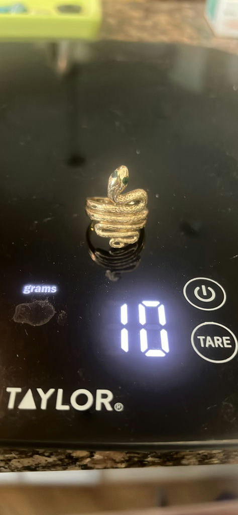 14 Karat Gold Snake Ring, Sapphire, Eye, 10 G