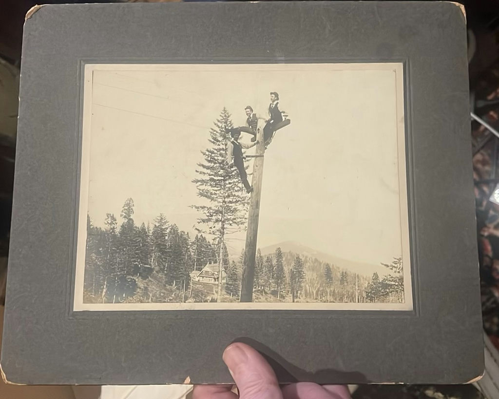 Cabinet Card Photos Men Climbing Poles Mountains Old West - image 5 of 6