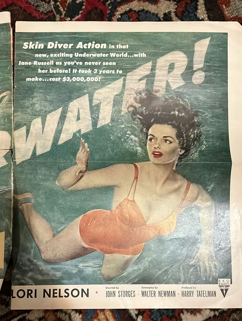 Howard Hughes, Jane Russell Underwater Two Page Movie Advertisement - image 2 of 4